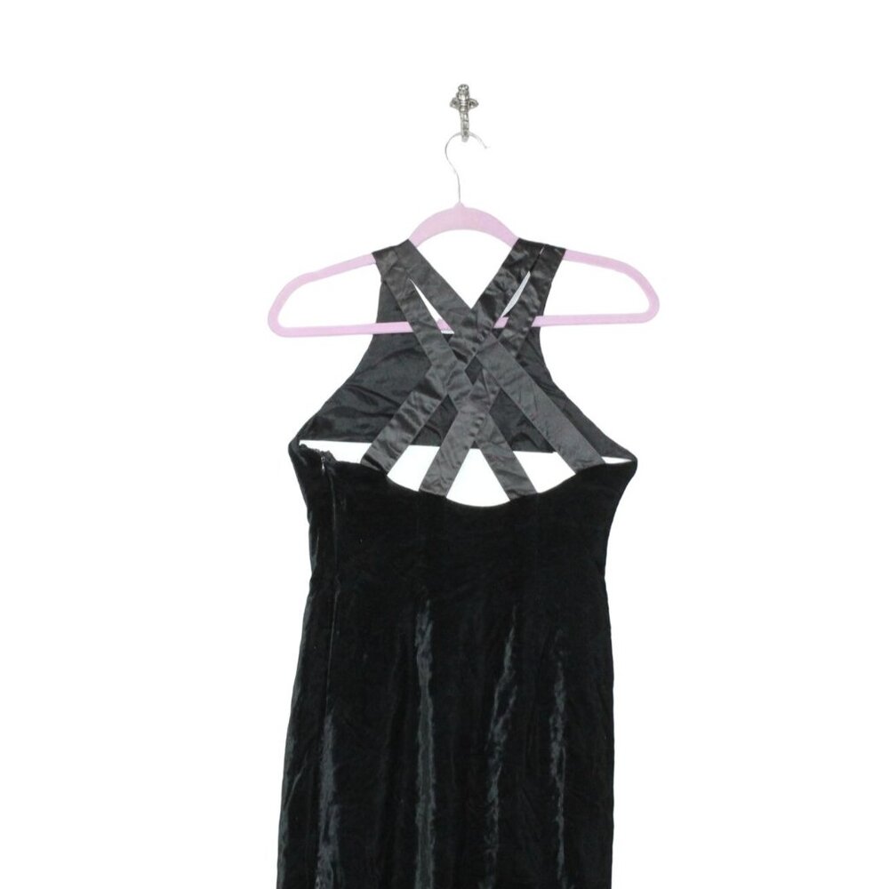 Vintage Geary Roark Kamisato 90s Black Rayon Side Slit Lattice Back Midi Dress 6 - Picture 6 of 9